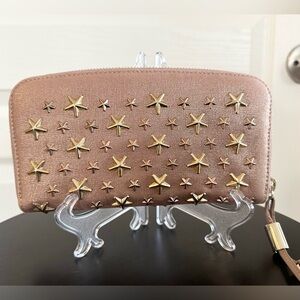 Jimmy Choo Filipa Rose Gold & Gold Star Zip Wallet – Metallic with COA - EUC